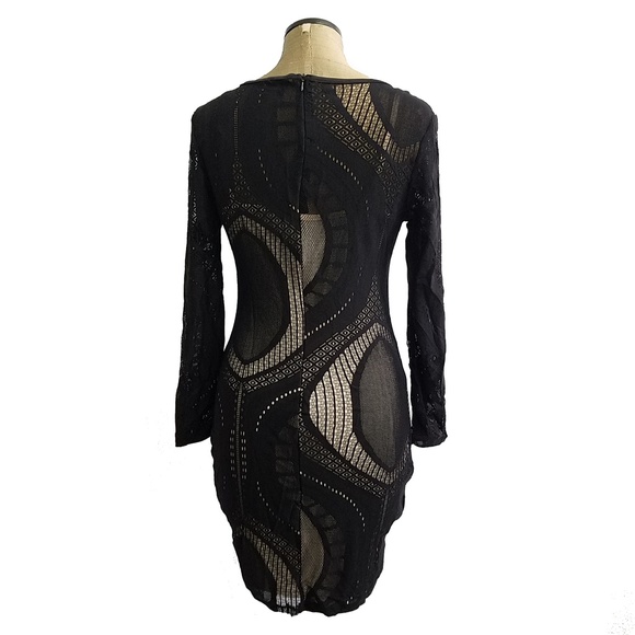 NEW- Black Nude stretchy Bodycon long sleeve dress - Picture 5 of 8